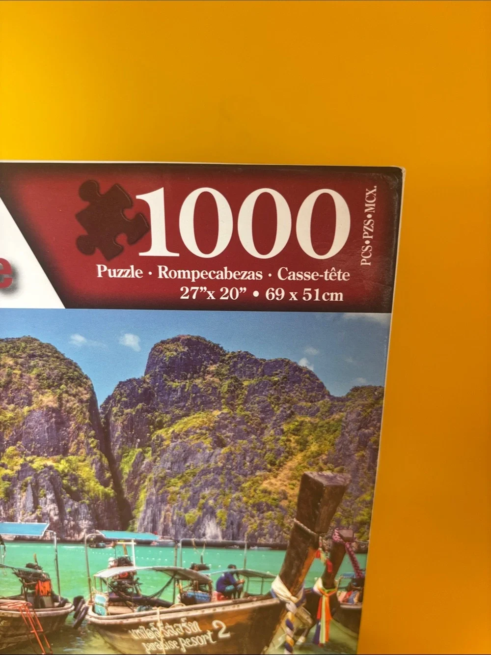 Paper Puzzle 1000-Piece Tropical Boat Scene - Turquoise & Green